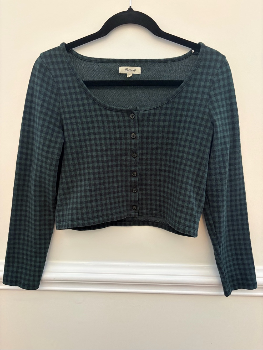Madewell Dark Green Plaid Button-Front Scoop-Neck Crop Top